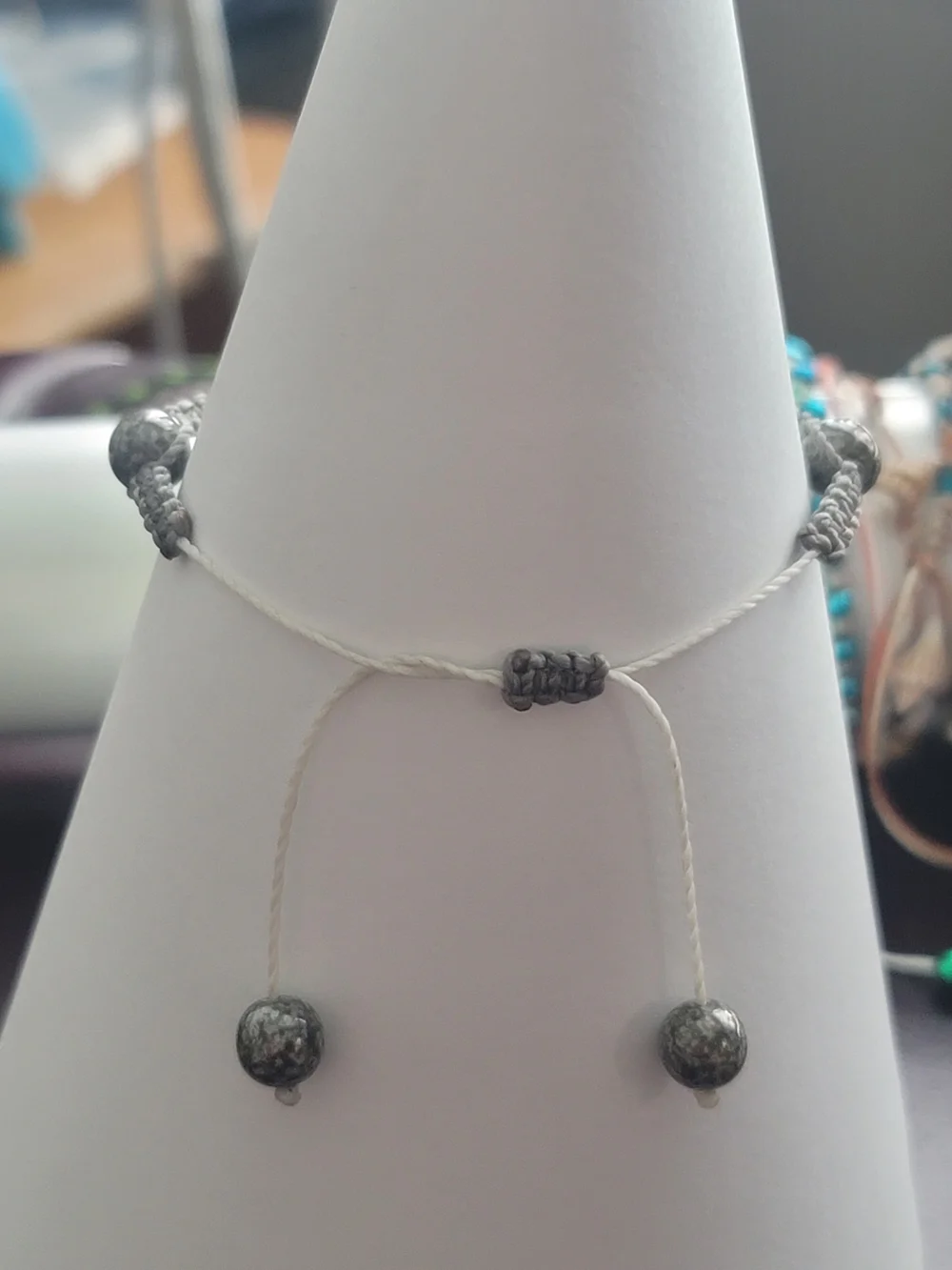 Hand-Knotted Gray Beaded Bracelet - Unbranded